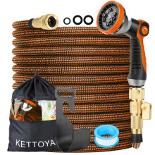 KETTOYA 30FT Expandable Garden Hose, Hose Pipe with 10-Pattern Spray Nozzle, 2-in-1 Valve Quick Connector, Flexible Heavy Duty Water Hose, Durable 37