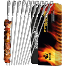 Mountain Grillers Kebab Skewers - 17” Stainless Steel Skewer Sticks - Long Reusable Flat Metal - BBQ Grill Essentials Metal Skewer - BBQ Skewers Set