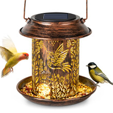 LEKIA Solar Lantern Bird Feeder for Outside, Hummingbird Metal Wild Bird Feeder Garden Ornaments Outdoor, Waterproof Garden Lights Solar Powered for