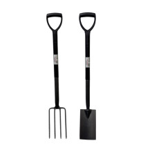 Black 2 Piece Carbon Steel Fork and Spade Border Set for Garden and Lawn Versatile Tools for Gardeners Strong Tough and Durable Metal