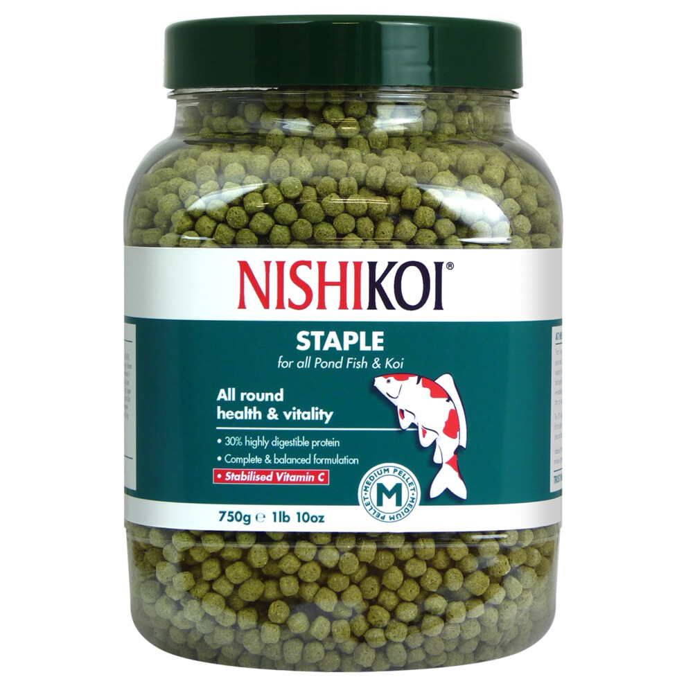 Nishikoi Staple Complete Food For Koi And Pond Fish - Medium Pellets - 750G