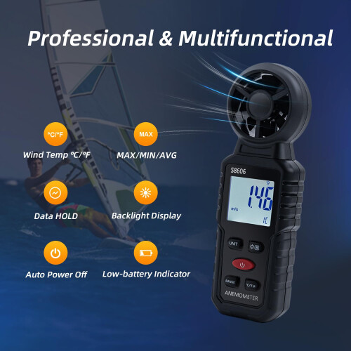 Mcbazel 3 in 1 Handheld Digital Anemometer Wind Meter,High Precision Wind Speed Measuring, Digital Wind Speed Meter with Backlight for HAVC,Sailing,F 1