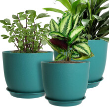 MUAEEOK Plant Pots 25/23/20 cm, Set of 3 Modern Decorative Plastic Planters with Drainage Holes and Saucers for House Plants Indoor Flowers Plants (M