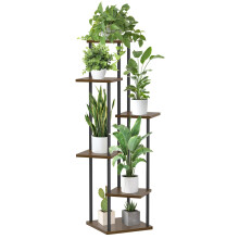 LyTaispuly 6 Tier Tall Corner Plant Stands Indoor Outdoor, 115cm Large Metal Wood Plant Stand Flower Shelf for Multiple Plants, Tiered Plant Holder R