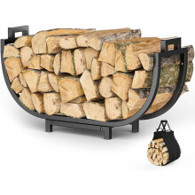 Mutool U-shaped Firewood Rack with Canvas Carrier, Metal Firewood Log Holder for Indoor Outdoor, Heavy Duty Wood Basket for Fireplace Wood Storage, B