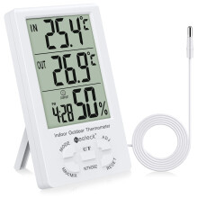 Neoteck Thermometer Hygrometer LCD Digital Indoor Outdoor Hygrometer Humidity Thermometer Temperature Meter Min/Max Value 1.5m Sensor Wire for the Ma