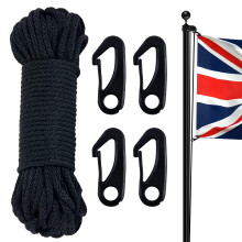 NQ Flag Pole Rope with Flag Pole Clip, 50FT/ 15M Nylon Flag Rope with 4 Pcs Clip Hooks, Flag Halyard Kit, Nylon Cord for Outdoor, Camping, Swing, Clo