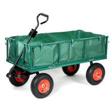 Heavy Duty 700kg Green Garden Trolley, Mesh Cart Wagon Dump Wheelbarrow Tipper Truck Pull Trolley, L125.5xW61.5cm