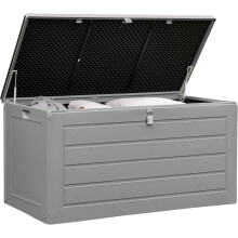 Olsen & Smith 680L Large Garden Storage Box - Weather Resistant Heavy Duty Garden Box with Padlock & Wood Effect - Huge Capacity Outdoor Storage Ches