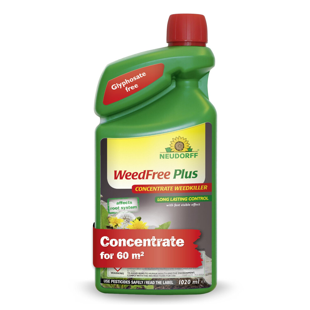 Neudorff Weedfree Plus Concentrate - Effective Weedkiller For Fast, Long-Lasting Weed Control. Affects Root System. Glyphosate Free, 1020 Ml