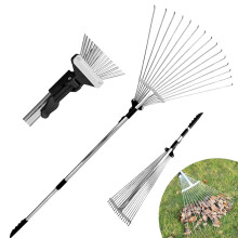 My Garden Rake Telescopic - Adjustable Leaf Rake Metal Lawn Rakes with 9 Teeth - Ergonomic Non-Slip Handle - Extendable Garden Rakes for Grass, Soil,