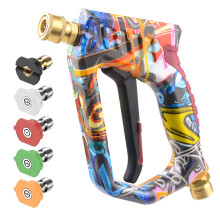 OHAYORI Pressure Washer Gun Heavy-Duty Trigger Gun with 5 Quick Release Spray Nozzles, M22-14mm Adaptor Inlet & 1/4'' Quick Connect Outlet Short Gun,