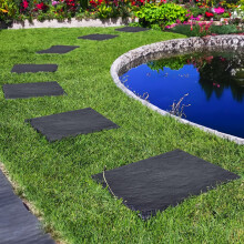 Nicoman Marble Effect 30x30x2.5cm Square Stomp Stone Recycled Rubber Steps Hard Wearing Heavy Duty Outdoor Pathway Tiles- (Graphite, Set of 4)