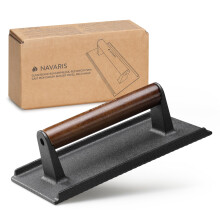 Navaris Smash Burger Press - Rectangular Cast Iron Hamburger Press - Burgers Presser for Even Grilling and Sear Marks - 21 x 11 x 6.5 cm (8.3 x 4.3 x