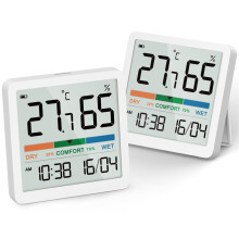 NOKLEAD Room Thermometer Hygrometer Small Digital Temperature Humidity Meter Indoor Thermometers Sensor Air Monitor with Clock Comfort Display Calibr