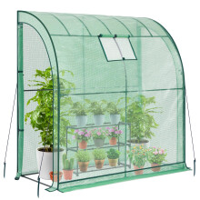 Lean to Greenhouse with Shelving unit, Ohuhu Portable Walk-in Green House with Mesh Windows Reinforced Lean-to Wall Greenhouses with 2 Roll-Up Zipper