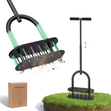 Onadak Lawn Aerator Spikes Aerating Tool, Manual Aeration Tools with Padded T-Handle, Wide Foot Plate, 15 3 Inch Solid Steel Spikes, Yard Aerators fo