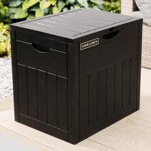 Olsen & Smith Lockable Outdoor Garden Plastic Storage Box Container Chest - Small Lawn Balcony Furniture, Weather Resistant, Wood Panel Effect (126L)