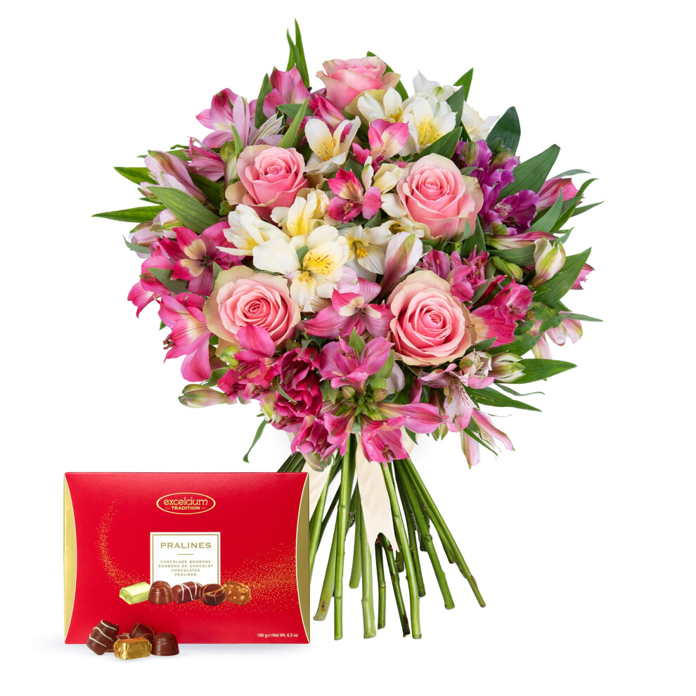Prestigeflowers Peruvian Lily & Rose - Fresh Flowers - Birthday, Anniversary, Get Well, Thank You, Occasion Flower - Cut Floral Gifts, Weddings, Sympathy, Celebratio