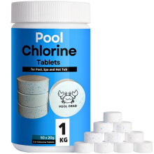 Pool Crab Pool Chlorine Tablets, 1kg Multifunctional 4-in1 Dispenser Tablets for Swimming Pool, Hot Tub, Spa, 50 x 20g Chlorinating Chemical Tabs (Sa