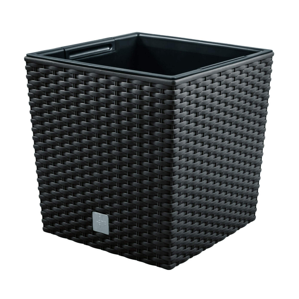 Prosperplast Rattan Flower Pot, (Anthracite) Plastic Planter, 17Cm (Lwh) Black/Anthracite