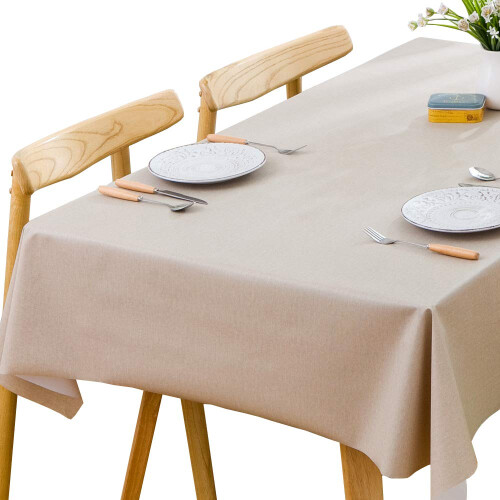 Plenmor Table Cloth Wipeable Tablecloth PVC Plastic Wipe Clean Waterproof Rectangular Table Cover Protector for Kitchen Picnic Outdoor Indoor (Beige,