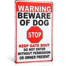 Photect Beware of the Dog Sign Warning Tin Signs Beware of Dog Signs for Fence Keep Gate Shut 7.9'' x 11.8'' dog warning sign Outdoor Gate Rust Weath