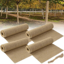 4 Rolls Natural Burlap Tree Wrap Rolls- 25x300cm Burlap Fabric Tree Trunk Protector- Burlap Plants Wrap Bandage with Ropes- Frost & Freeze Protection