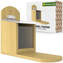 Squirrel Feeder with Metal Roof - Natural Wood with Extra Long Feeding Platform - Great Outdoor Wildlife Feeding Station Encouraging Squirrels to you