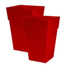 Moda Milano 28L 28 Litre Plastic Gloss Planters, Set of 2 - RED Colour - Dimensions: 46cm (H) x 31cm (W) x 31cm (D)