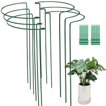6 Pack 25x40cm Garden Plant Support Stakes Ring Cages with 20 PCS Plant Ties, Metal Half Round Plant Ring for Peonies, Hydrangea, Tomato, Rose