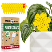 Super Ninja Fungus Gnat Killer - 30 Pack, Effective Gnat Killer for Indoor Plants, Non-Toxic & Nature-Friendly, Safe for Kids & Pets Yellow Sticky Fl