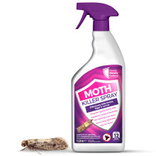 Moth Killer Spray | 1 Litre | Effective Moth Repellent for Carpets, Clothes, Wardrobes & More | Low Odour & Non-Staining Formula | Kills Moths on Con
