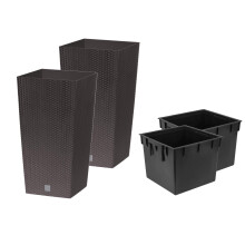 Stolmet Tall Square Planter Set of 2 Rattan Indoor/Outdoor Flower Pot + Insert in Set (26.6L, Dark Brown)