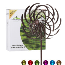 Solar Wind Spinner Willow Leaves 61inches Tall (1.55m) - Multi-Colour LED Light from Solar Powered Glass Ball with Kinetic Wind Spinner - Dual Direct