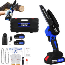 Mini Chainsaw Cordless 6-Inch Handheld Small Chain Saw with 2X Battery, Blue 21V Battery Powered Portable Electric Mini Chainsaw with Safety Lock for