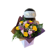Sunshine fresh flowers delivery, Beautiful Hand-Tied Yellow Rose with Complimentary Birthday Balloon - Prime Bouquet for Special partty with Next Day