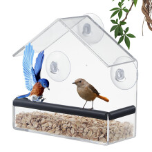 Shudyear Window Bird Feeder, Bird House for Outside with Rubber pad, Small Acrylic Window Bird Feeder with Strong Suction Cups and Drain Holes 6.2 *