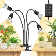 SANSI 600W LED Grow Lights, 4-Head Full Spectrum LED Plant Lamp with Clip, 4000K Sunlike, Timer 4/8/12 Hrs for Indoor Seedlings Germination (Lifetime