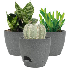 16.5CM Plant Pots Indoor,Self Watering Plant Pots of 3,Flower Pots with Drainage Holes and Trays,Decorative Modern Suitable for flowers,Snake Plant,O