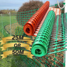 Smith & Barker Barrier Fencing Mesh Roll 130gsm Temporary Garden Outdoor Dog Fence Building Site Plastic 25M 50M Netting Pins Stakes Shepherds Crook