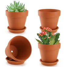 Suwimut 4 Pack 1514cm / 65.7inch Terracotta Plant Pots with Saucer, Large Terra Cotta Planter Pot with Drainage Hole, Clay Flower Pot with Tray for