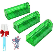 UFLIX 3pcs Humane Mouse Traps, Reusable Mouse Trap for Indoors and Outdoors, Rodent Trap High Sensitive No Kill, Green
