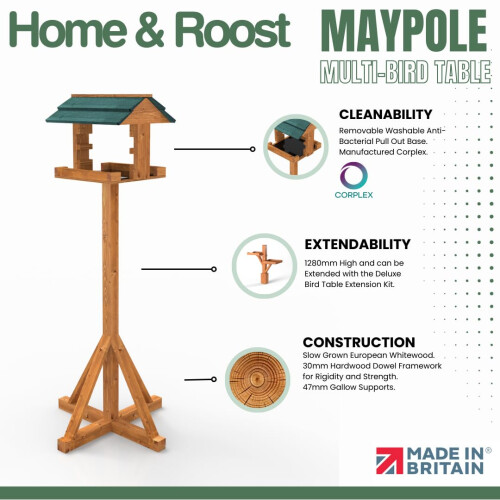 Maypole Adjustable Bird Table with Easy Clean Removable Base (Original) 1