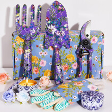 Gardening Gifts For Women, TOYPOPOR 6Pcs Garden Tools Set with Floral Print, Including Trowel, Fork, Scissor, 2 Candles and Gloves, Mother's day Birt