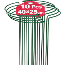 10Pcs 10'' x 16'' Plant Support Stakes, Metal Garden Plant Stakes, Half Round Plant Support Ring Cage for Peonies Monstera Hydrangeas Roses Sedum Veg