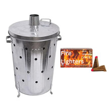 Trendi 90 Litre Extra Large 90L Galvanised Metal Incinerator + Shovel Recycle Garden Rubbish Fire Wood Burner Burning Leaves Hot Ash Bucket Coal & Bo