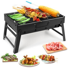 Uten Barbecue Grill Portable, Charcoal Barbecues, Stainless Steel BBQ, Desk Tabletop Outdoor Barbecue Grill, Charcoal BBQ Pit Grill for Picnic Garden