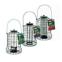 Squirrel Proof Bird Feeders Bundle - 3 x Bird Food Green Plastic Wire Cage for Fat Balls, Peanuts & Seeds Bird Feeders for Wild Birds - Easy Clean Ha