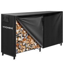 VIVOHOME 6ft Heavy Duty Indoor Outdoor Firewood Storage Log Rack with Cover Combo Set Black